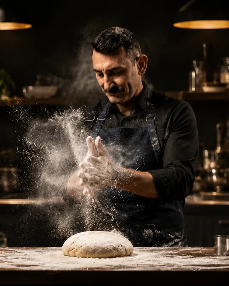 Francisco López haciendo repostería